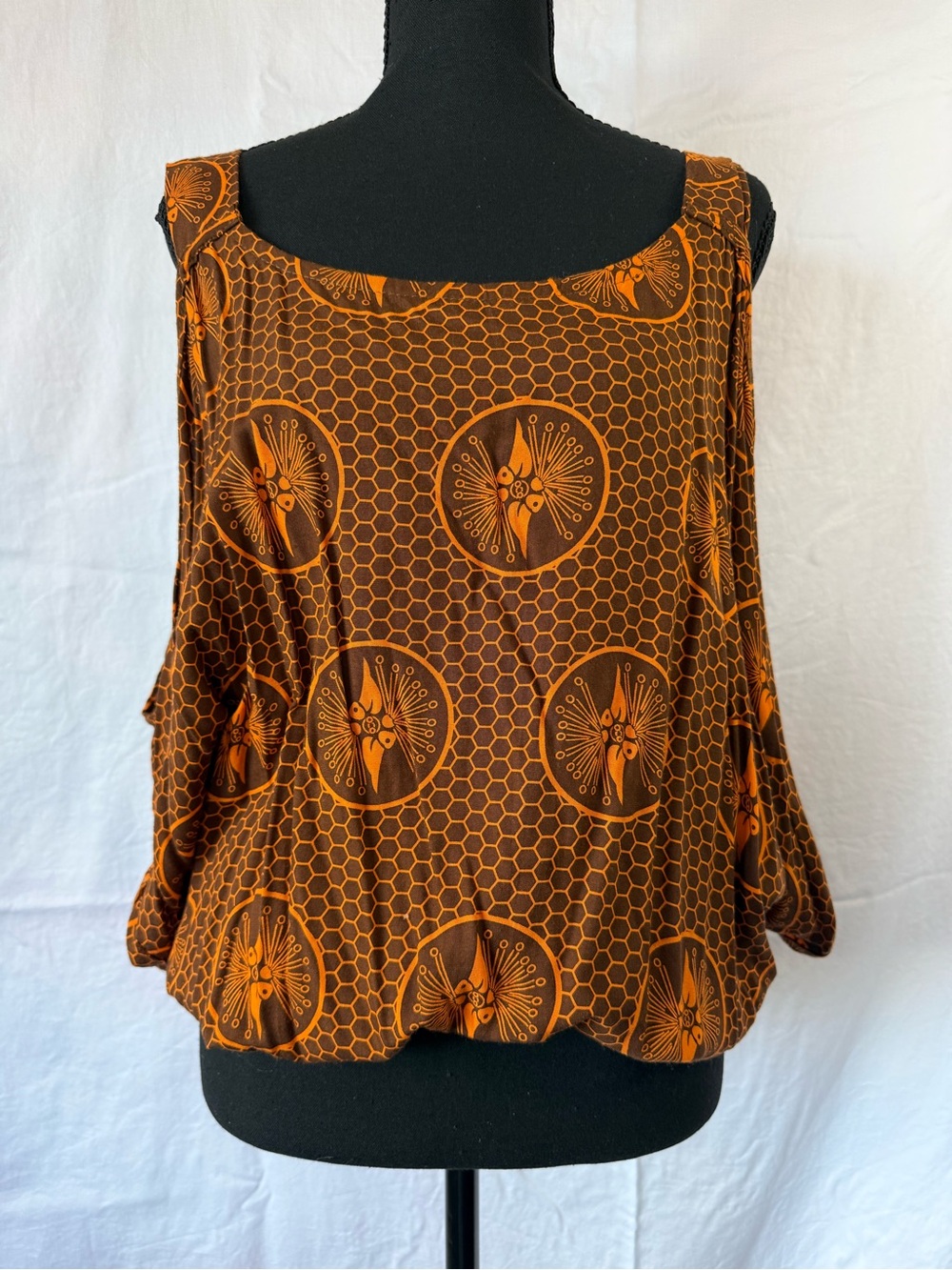Women’s Brown & Orange Printed Sleeveless Top